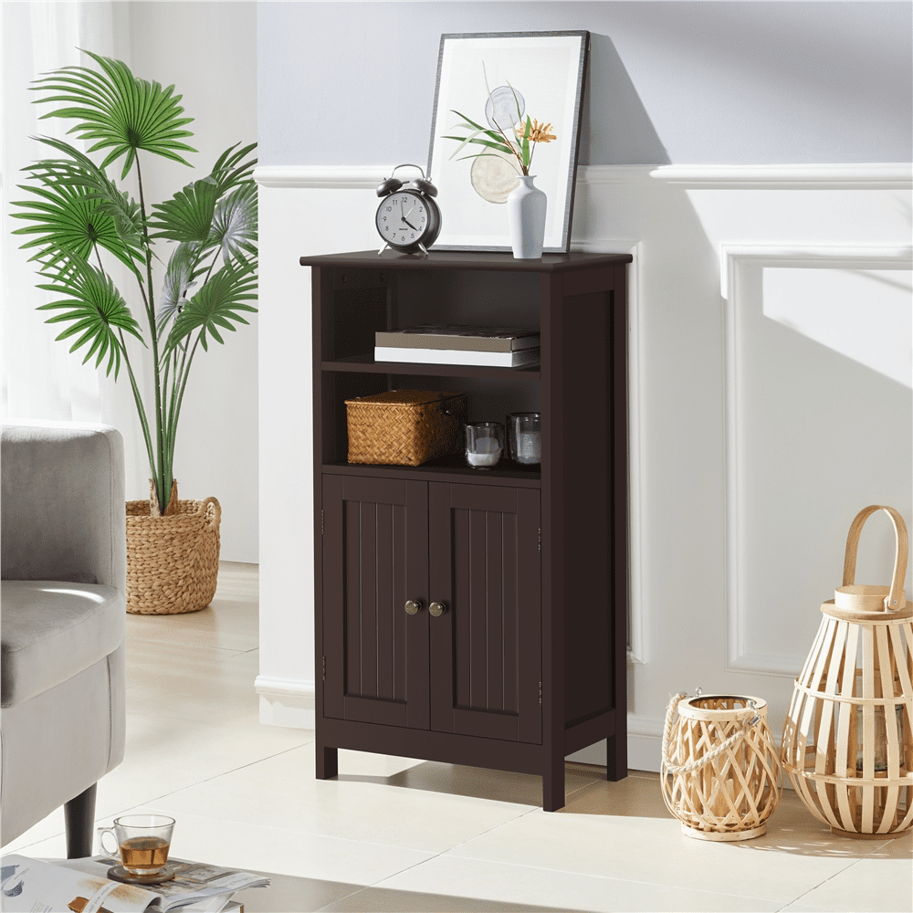SMILE MART 5-Tier Wooden Bathroom Floor Cabinet. Espresso