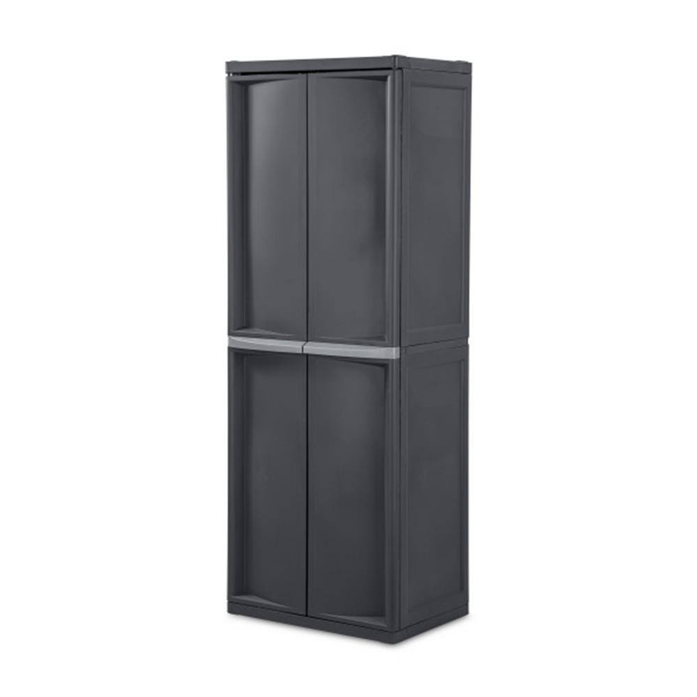 Sterilite Adjustable 4-Shelf Gray Storage Cabinet with Doors