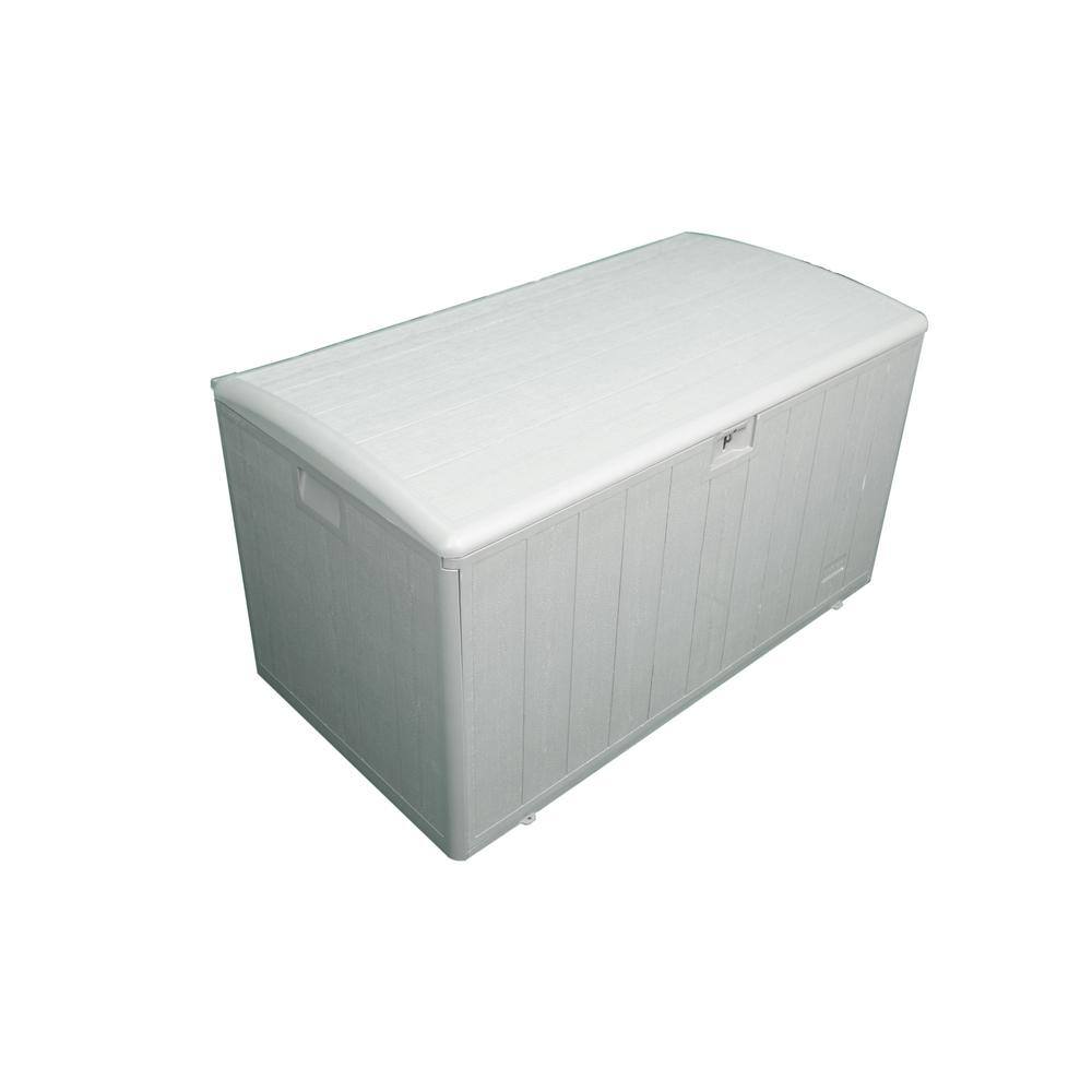 Hampton Bay HBDB130WLG-GS 130 Gal. Grey Resin Wood Look Outdoor Storage Deck Box with Lockable Lid