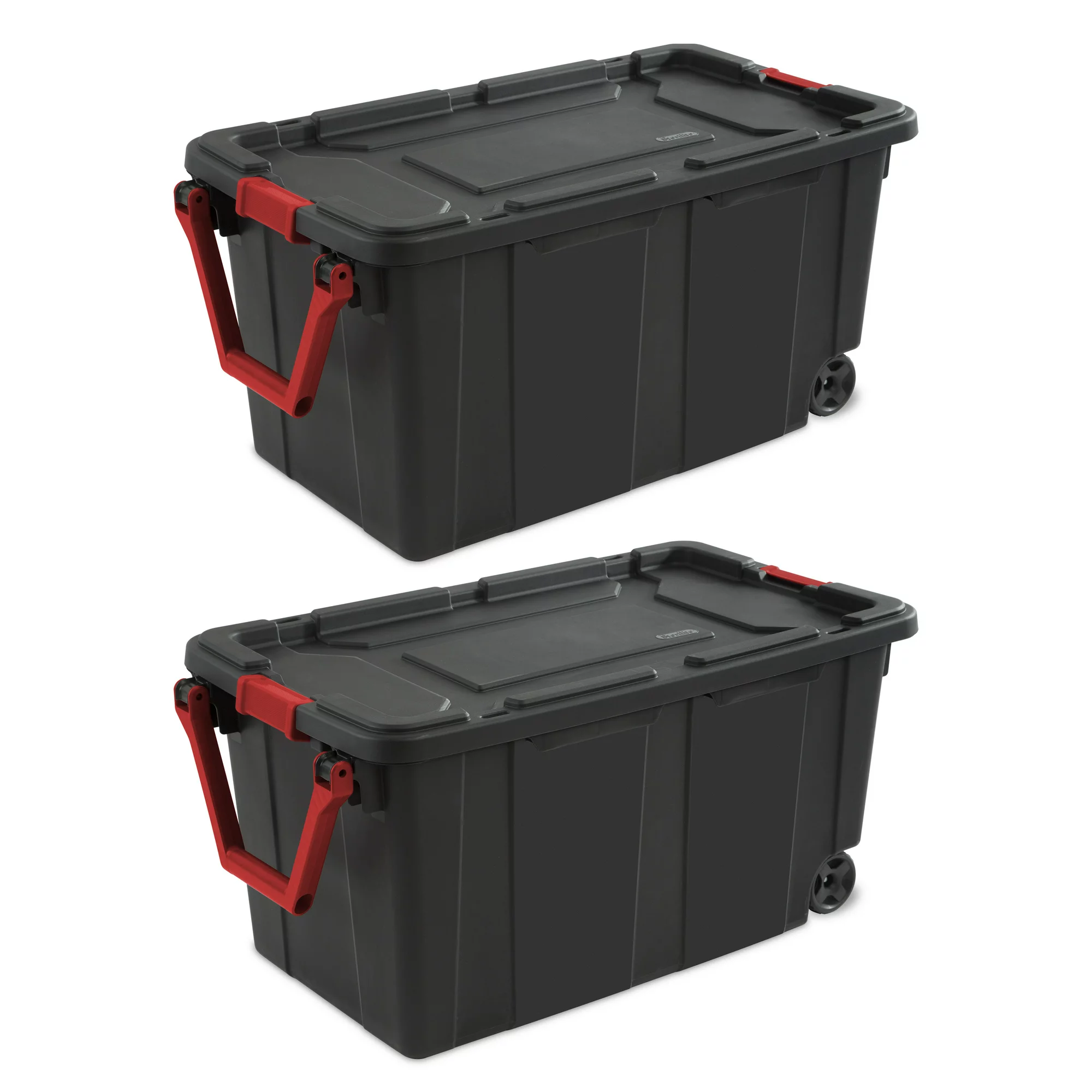 Sterilite 40 Gallon Wheeled Industrial Tote Plastic. Black. Set of 2