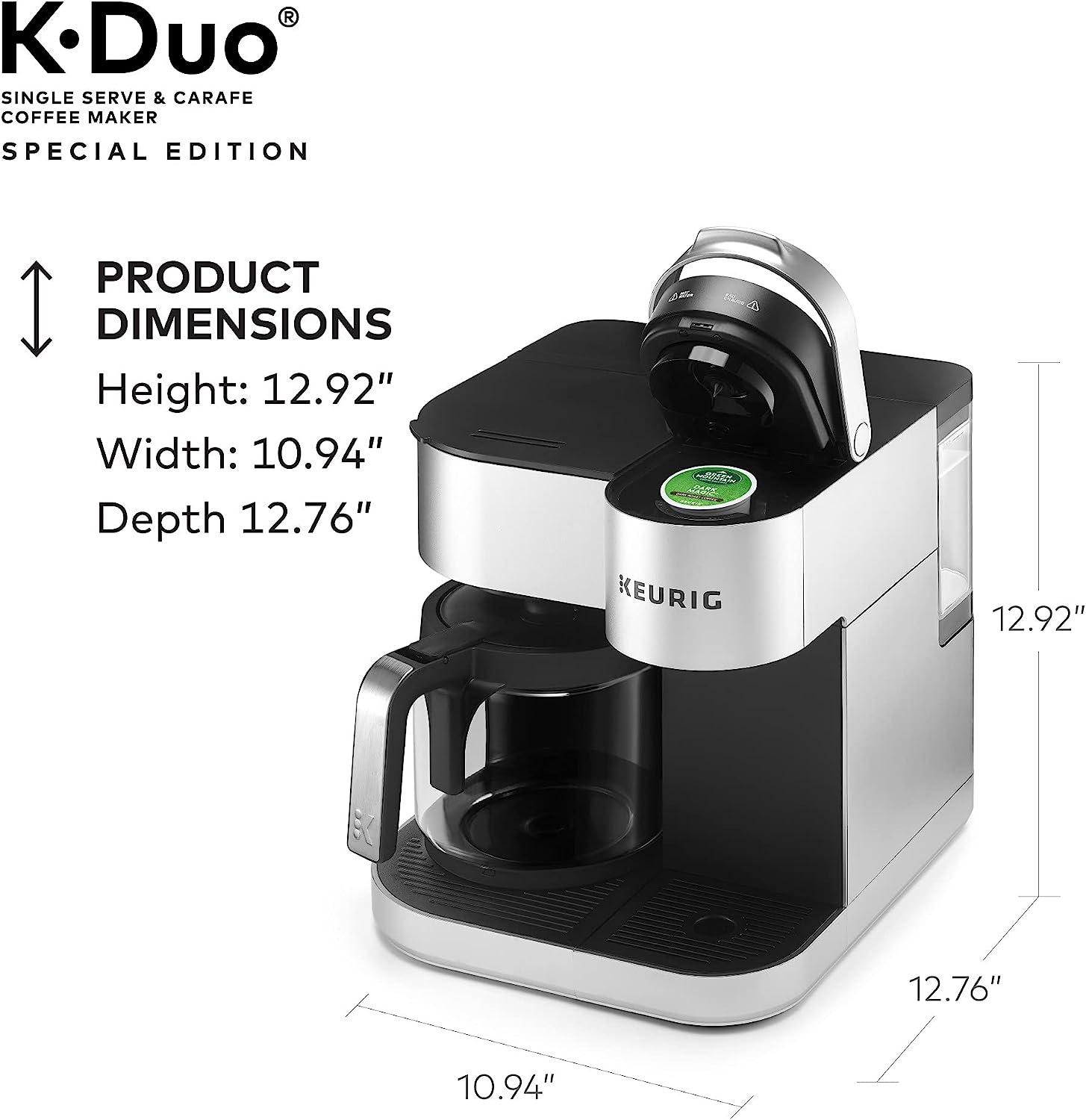 Keurig® K-Duo Special Edition Single Serve K-Cup Pod & Carafe Coffee Maker. Silver