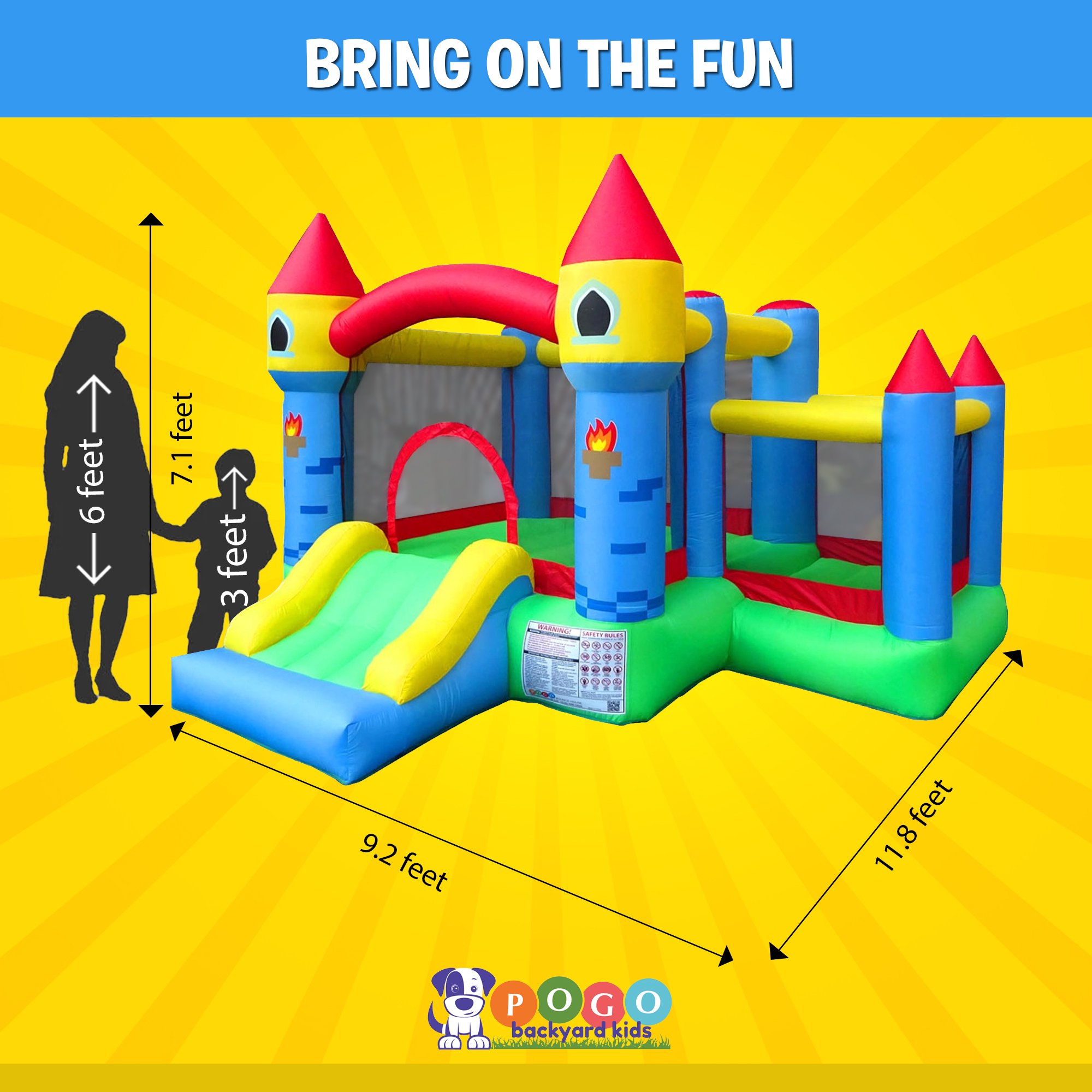 Pogo Bounce House Backyard Kids Deluxe 3 in 1 Castle Inflatable Bounce House with Slide