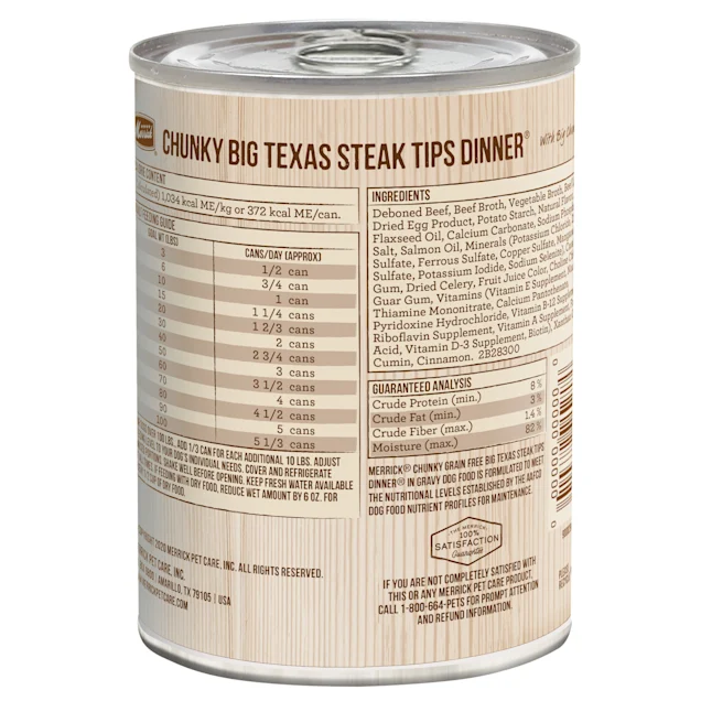 Merrick Grain Free Chunky Big Texas Steak Tips Dinner Canned Dog Food. 12.7 oz.. Case of 12