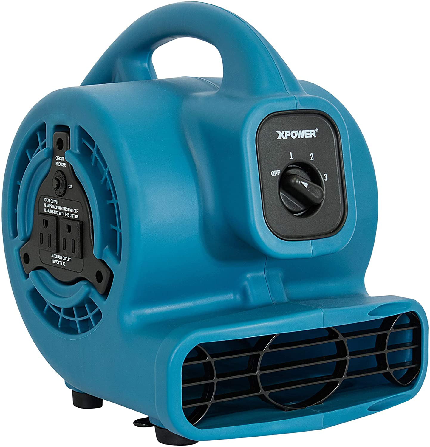 XPOWER P-80A Mini Mighty Air Mover. Utility Fan. Dryer. Blower with Built-in Power Outlets - Blue