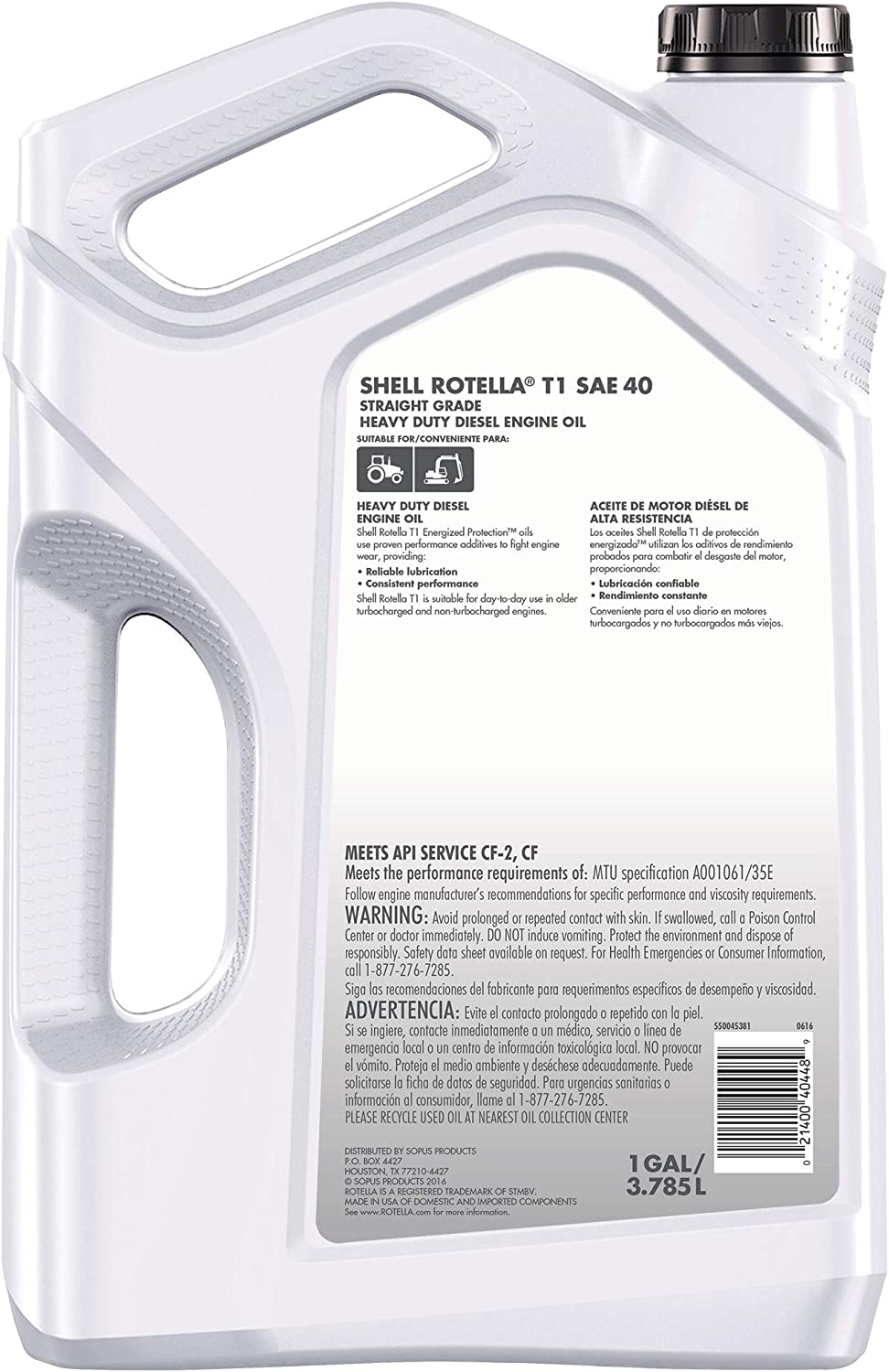 Shell ROTELLA 550054466-3PK T1 SAE 40 Heavy Duty Diesel Engine Oil. CF / CF-2. 1 Gallon. 3 Pack