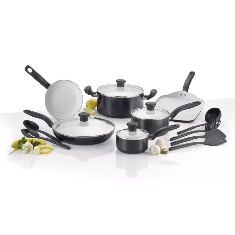 T-fal Initiatives Nonstick Aluminum Cookware Set & Cooking Utensils. 16 piece
