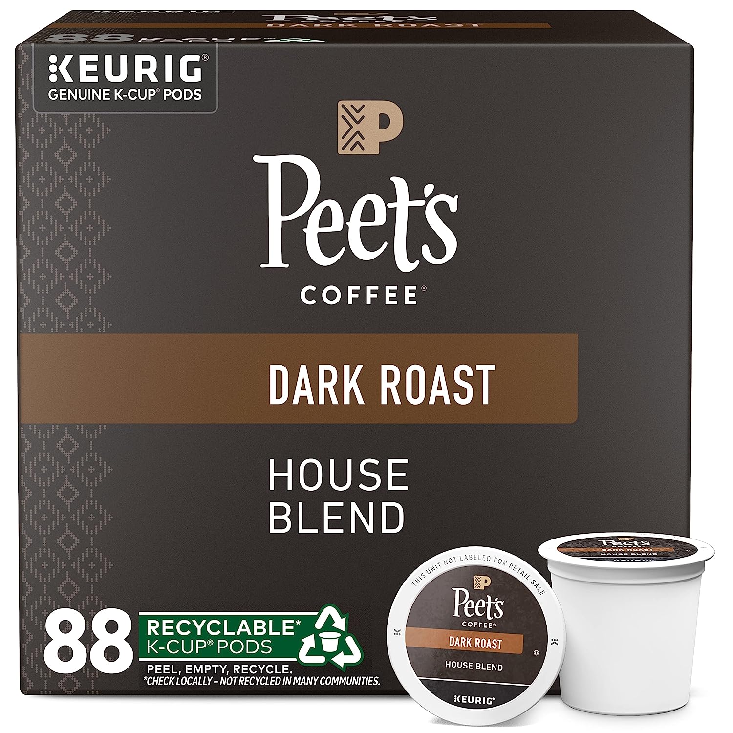 Peet-s Coffee. Dark Roast K-Cup Pods for Keurig Brewers - House Blend 88 Count (4 Boxes of 22 K-Cup Pods)