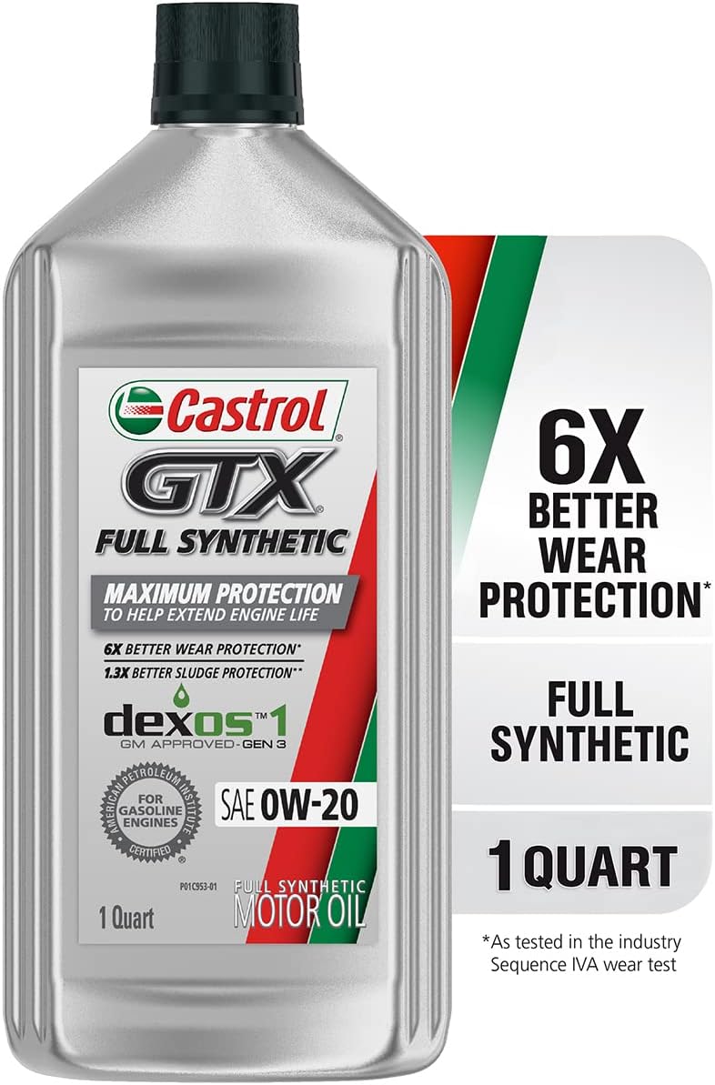 Castrol GTX Full Synthetic 0W-20 Motor Oil. 1 Quart. Pack of 6