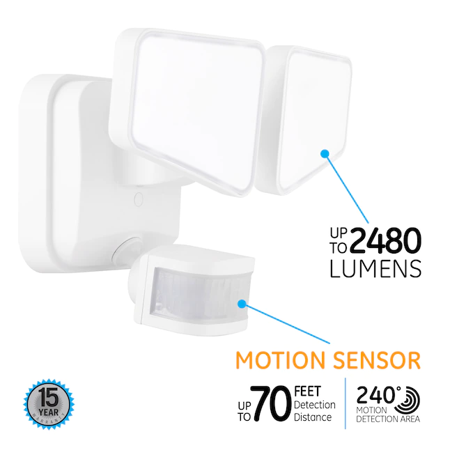Enbrighten 2-in-1 LED Flood Light Outdoor. Security Light. 2480 Lumens. 2 Adjustable. 2200K-5000K. Motion Sensor Outdoor Light. White. 2 Head. Perfect for Driveway. Patio. Garage. and More. 40940