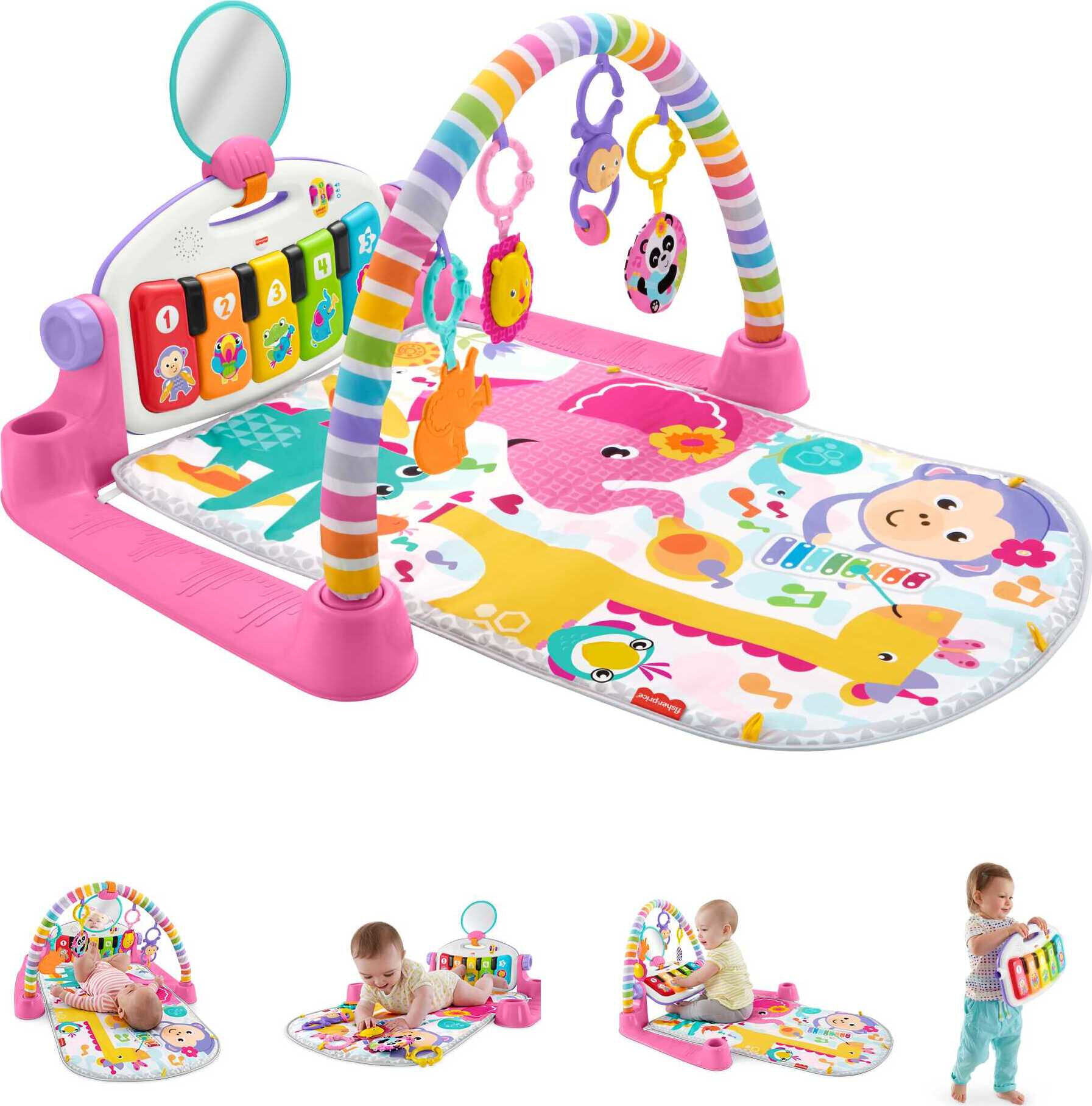 Fisher-Price Deluxe Kick & Play Piano Gym Baby Playmat with Electronic Learning Toy. Pink