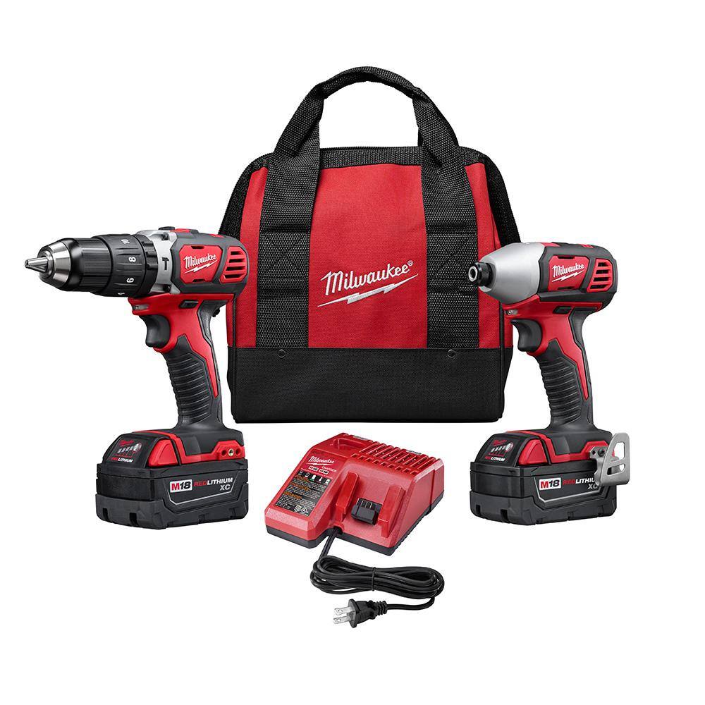 Milwaukee 2697-22 M18 18V Lithium-Ion Cordless Hammer Drill/Impact Driver Combo Kit with Two 3.0 Ah Batteries. Charger. Bag (2-Tool)