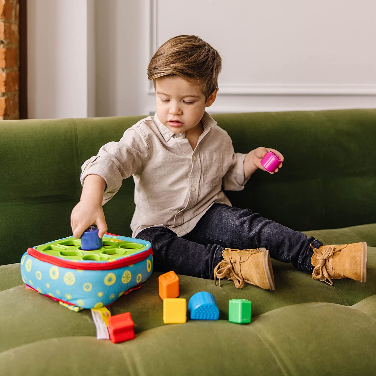 Melissa & Doug K-s Kids Take-Along Shape Sorter Baby Toy With 2-Sided Activity Bag and 9 Textured Shape Blocks - Sensory / Travel /Toys For Toddlers And Infants