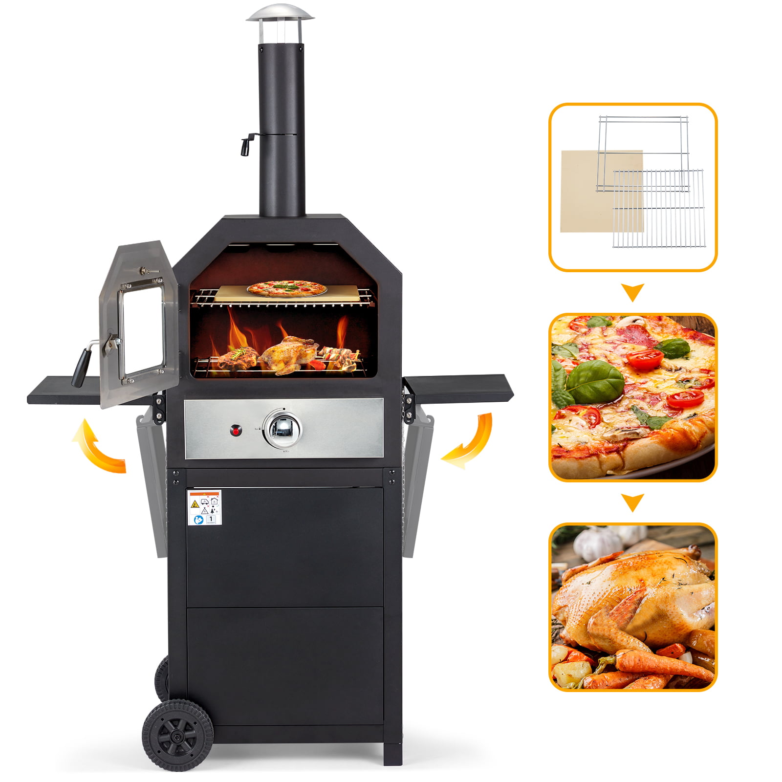Vicluke 12″ Propane Gas Pizza Oven. CSA Approved with 2 Foldable Shelves and Wheels. 2-Layer Smokeless BBQ Oven for Outdoor (Propane Tank is excluded