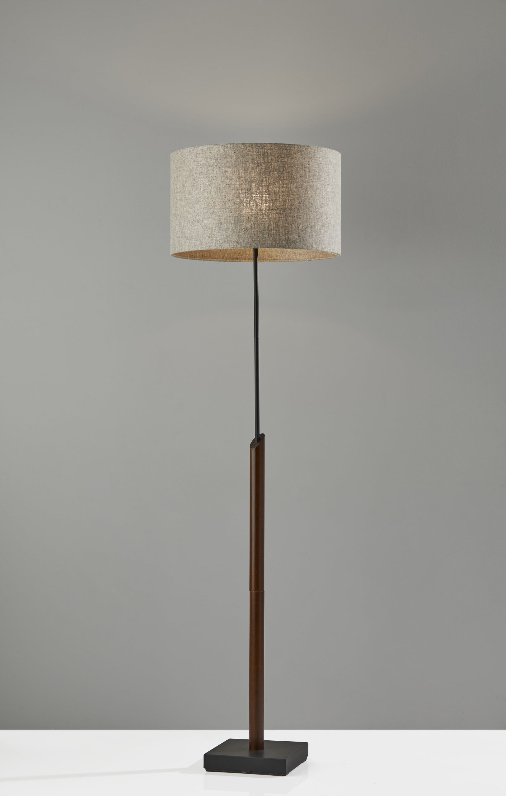 Adesso Ethan Floor Lamp. Walnut Rubberwood with Black Accents