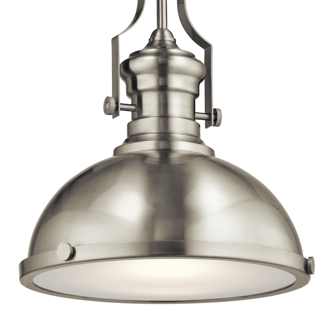 Kichler  Satin Nickel Industrial Frosted Glass Dome LED Pendant Light
