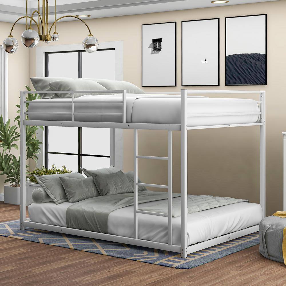 Harper & Bright Designs  White Full Over Full Metal Low Bunk Bed with Ladder
