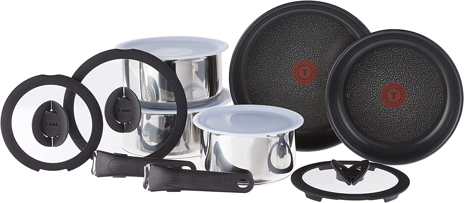 T-fal Ingenio Preference Stainless Steel Cookware Set-Fry. Sauce Pans. Pots. Lids & Removable Handles. 13 piece