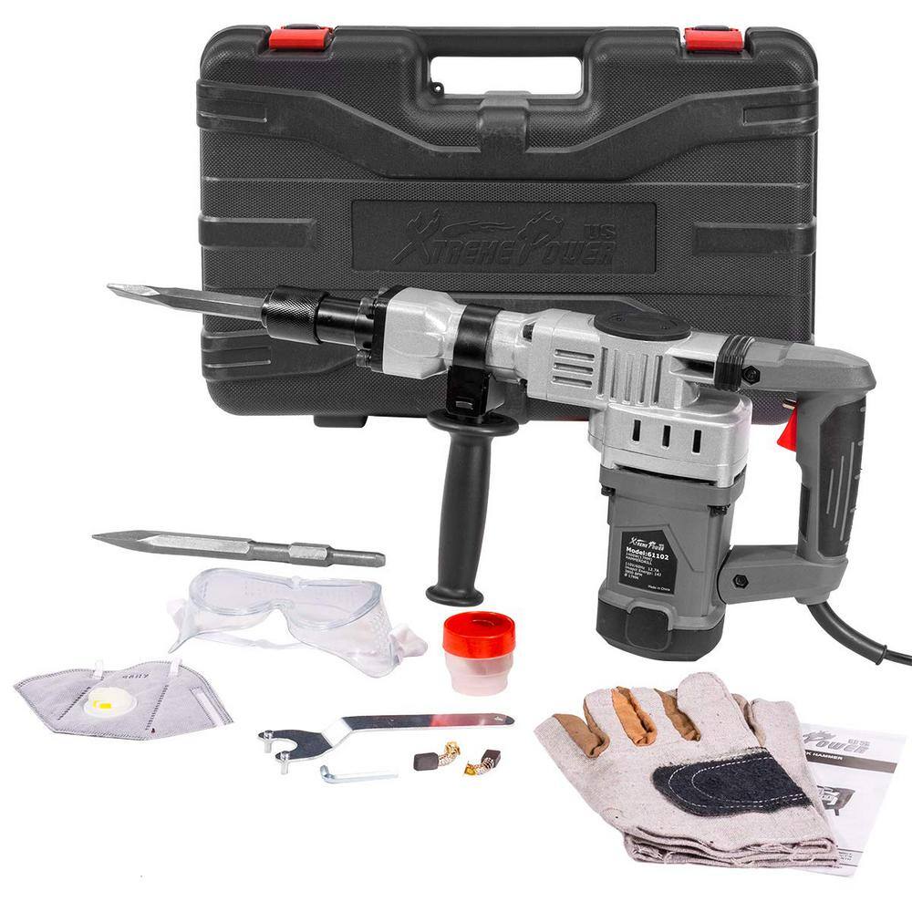 XtremepowerUS 61102 1400-Watt Demolition Hammer Jackhammer Trigger-Lock Concrete Breaker with 2 Chisel Bit and Storage Case