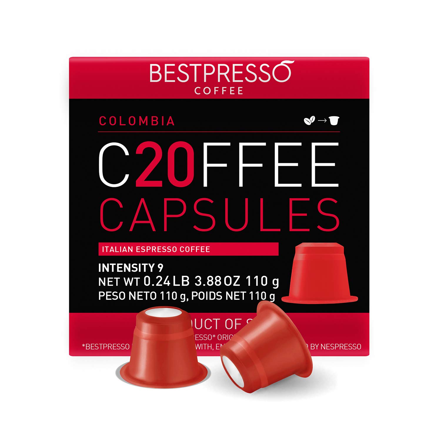 Bestpresso Coffee for Nespresso Original Machine 120 pods Certified Genuine Espresso Colombia Blend Pods Compatible with Nespresso Original 60 Days Satisfaction Guarantee