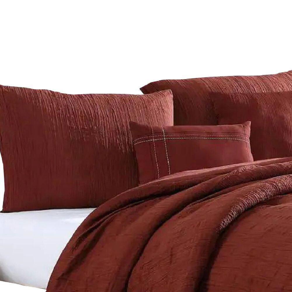 Benjara  Alice 5- Piece Red Textured Microfiber Queen Comforter Set