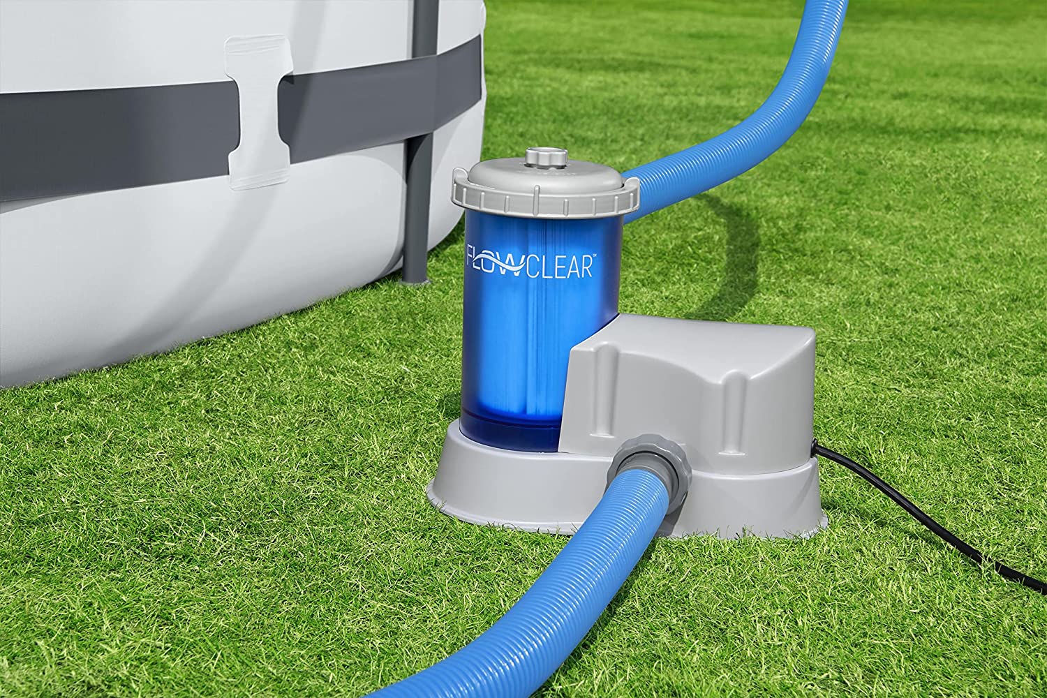 Bestway 58647E-BW Flowclear Transparent Filter Above Ground Pool Pump 1500 GPH Pump Flow Rate. 110-120 Volt for Type III-A/C cartridges