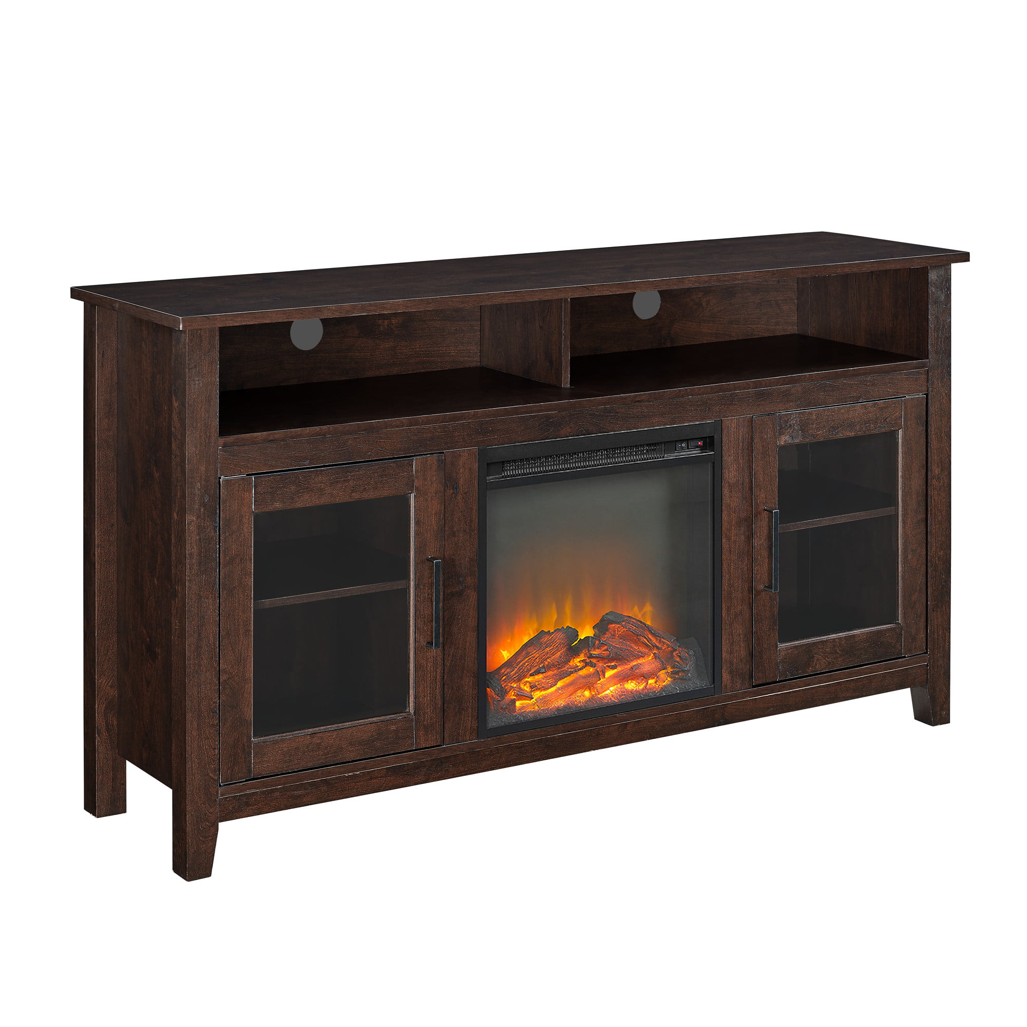 Woven Paths Highboy 2 Door Electric Fireplace TV Stand for TVs up to 65″. Brown