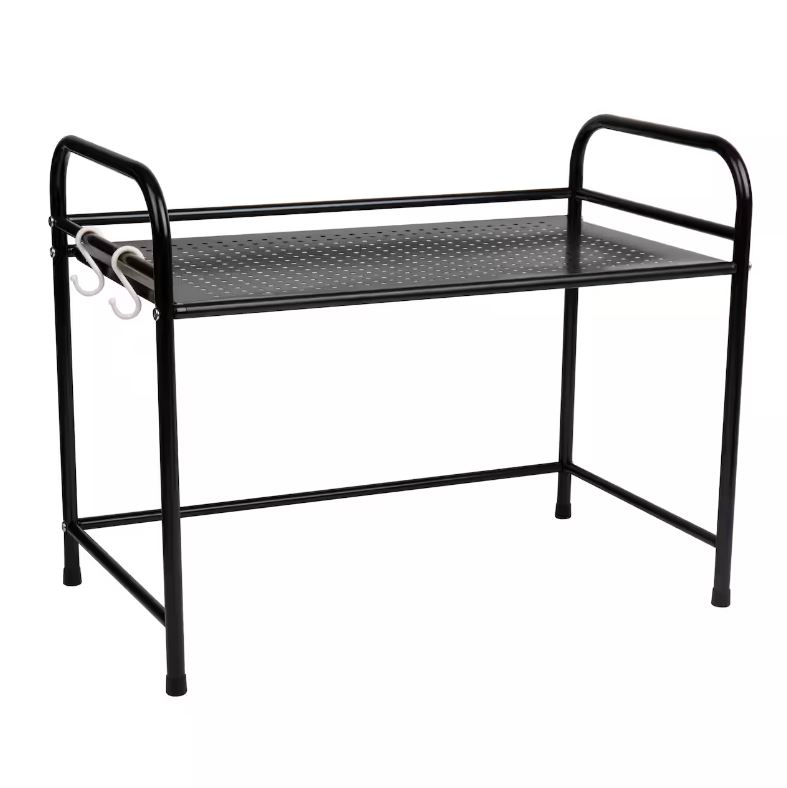 Mind Reader Black Metal Rack Utility Shelf & Microwave Stand with Hooks