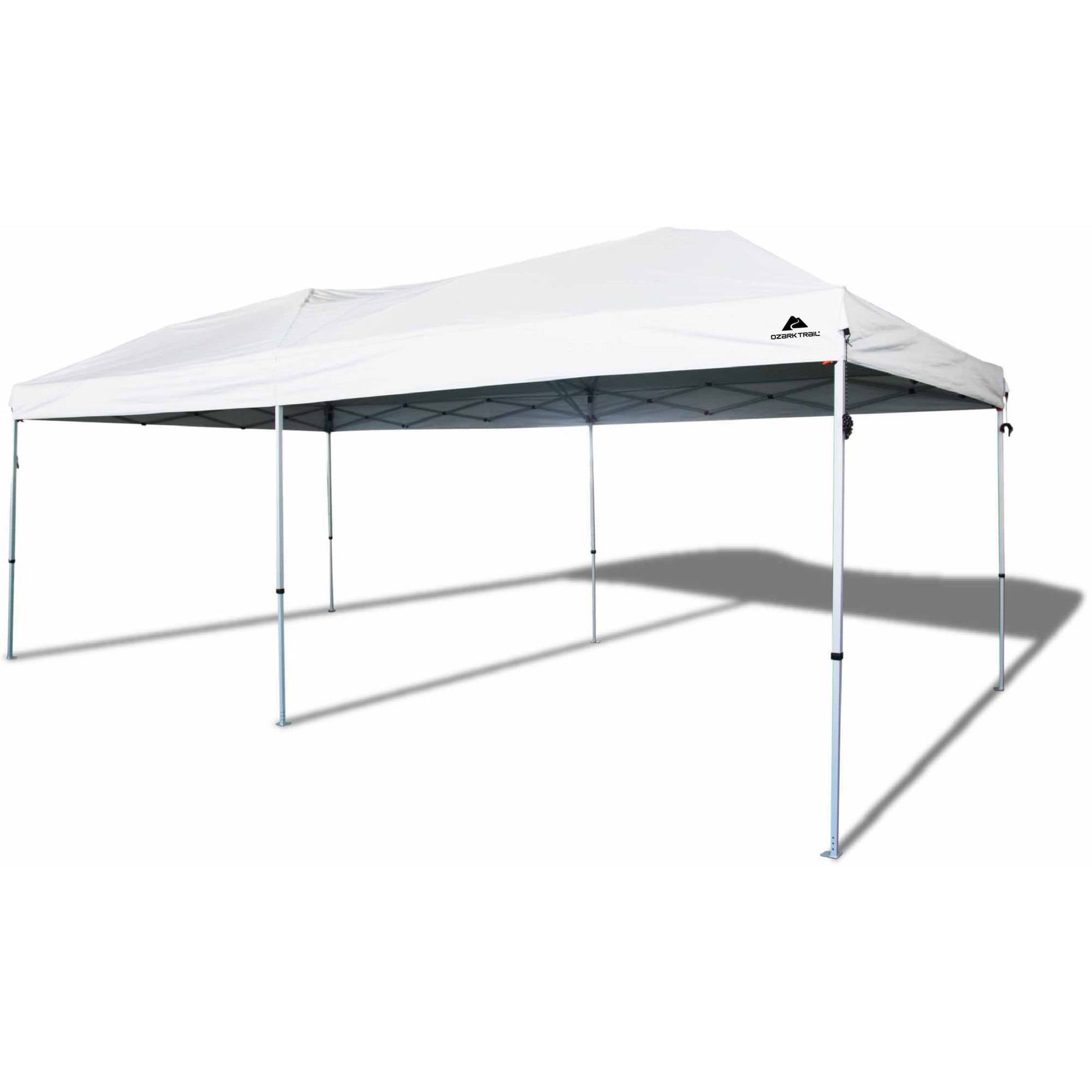 Ozark Trail 20′ x 10′ Straight Leg (200 Sq. ft Coverage). White. Outdoor Easy Pop up Canopy