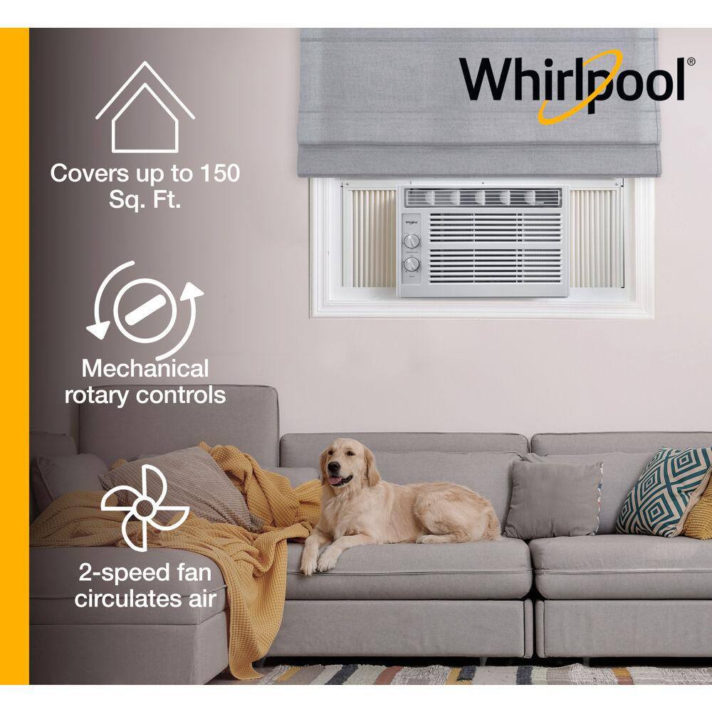 Whirlpool WHAW050BW Energy Star 5.000 BTU 115-Volt Window-Mounted Air Conditioner w/ Mechanical Controls. Dehumidifier.150 sq.ft.