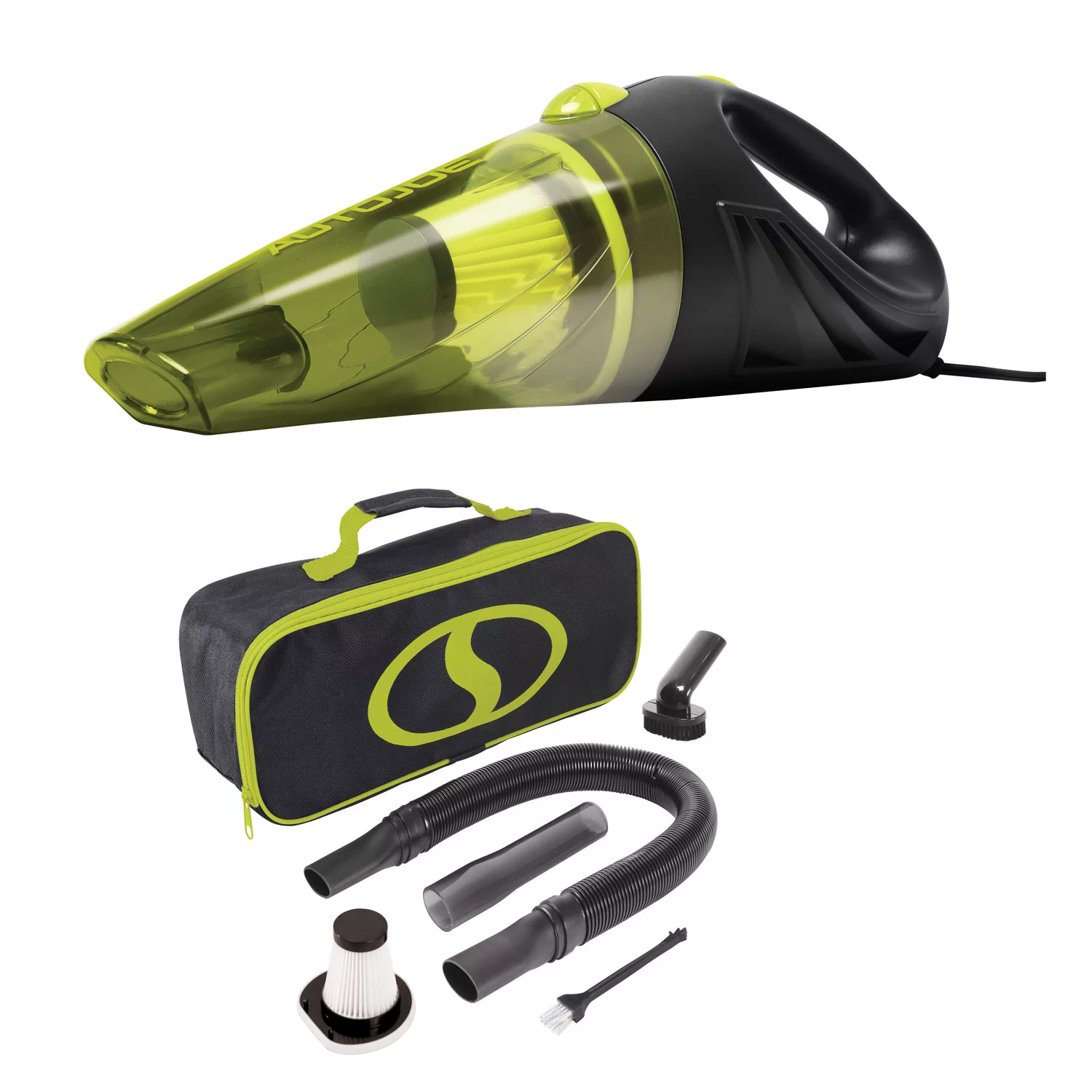 Auto Joe ATJ-V501 12-Volt Portable Car Vacuum Cleaner w/16-Foot Cable. Interior Auto Detailing Accessory Kit. HEPA Filter x2 and Storage Bag. Green