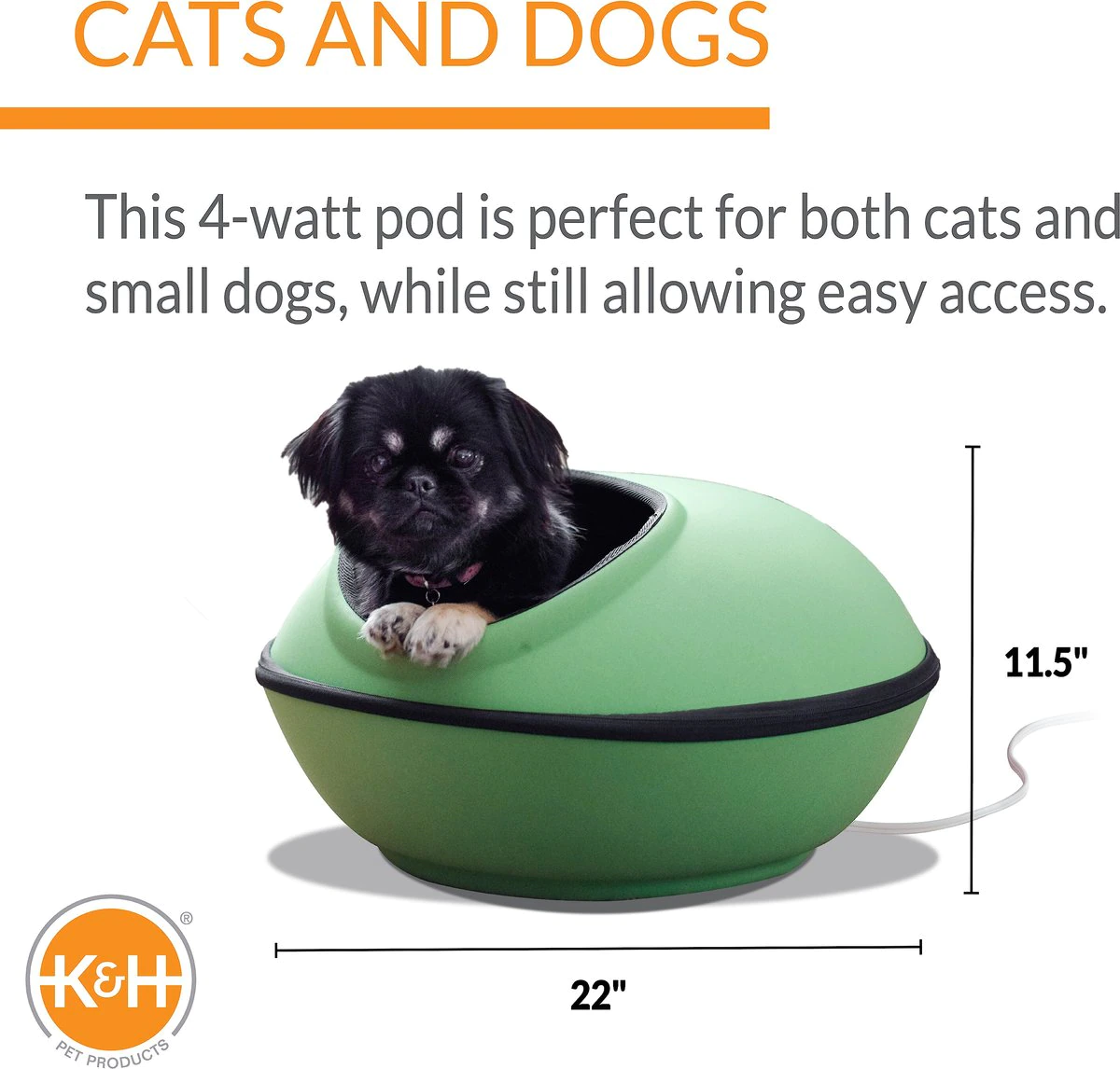 K&H PET PRODUCTS Thermo-Mod Dream Pod Heated Pet Bed 22 Inches Green/Black