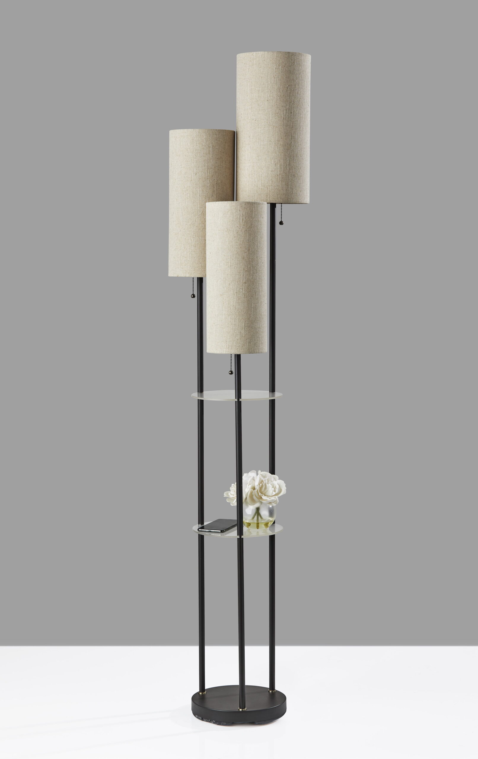 Trio Shelf Floor Lamp in Matte Black Finish