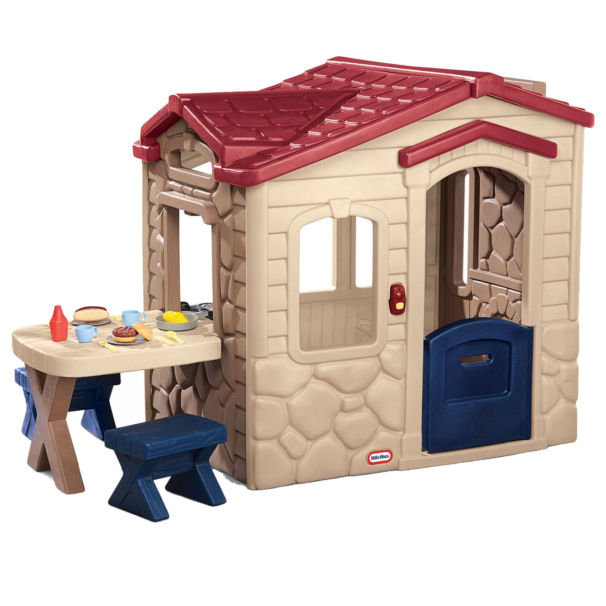 Little Tikes Picnic on the Patio Playhouse with 20 Play Accessories. Working Doorbell. Indoor and Outdoor Backyard Toy. Tan- For Kids Toddlers Boys Girls Ages 2 3 4+ Year Old