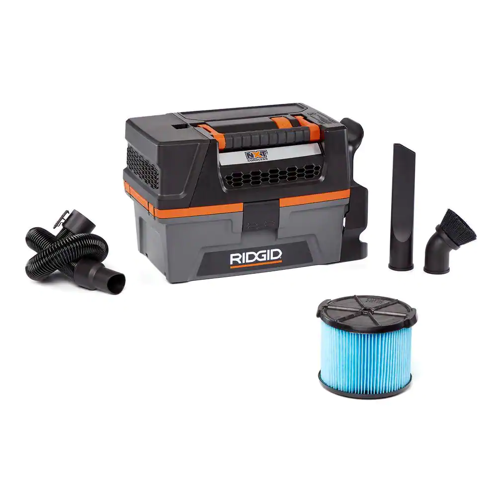 RIDGID HD0318 3 Gallon 18-Volt Cordless Handheld NXT Wet/Dry Shop Vacuum (Tool Only) with Filter. Expandable Hose and Accessories
