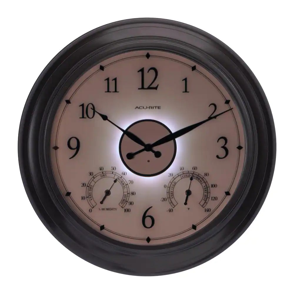 AcuRite 24 in. LED-Illuminated Outdoor Wall Clock. Metal Frame. Glass Lens. Black