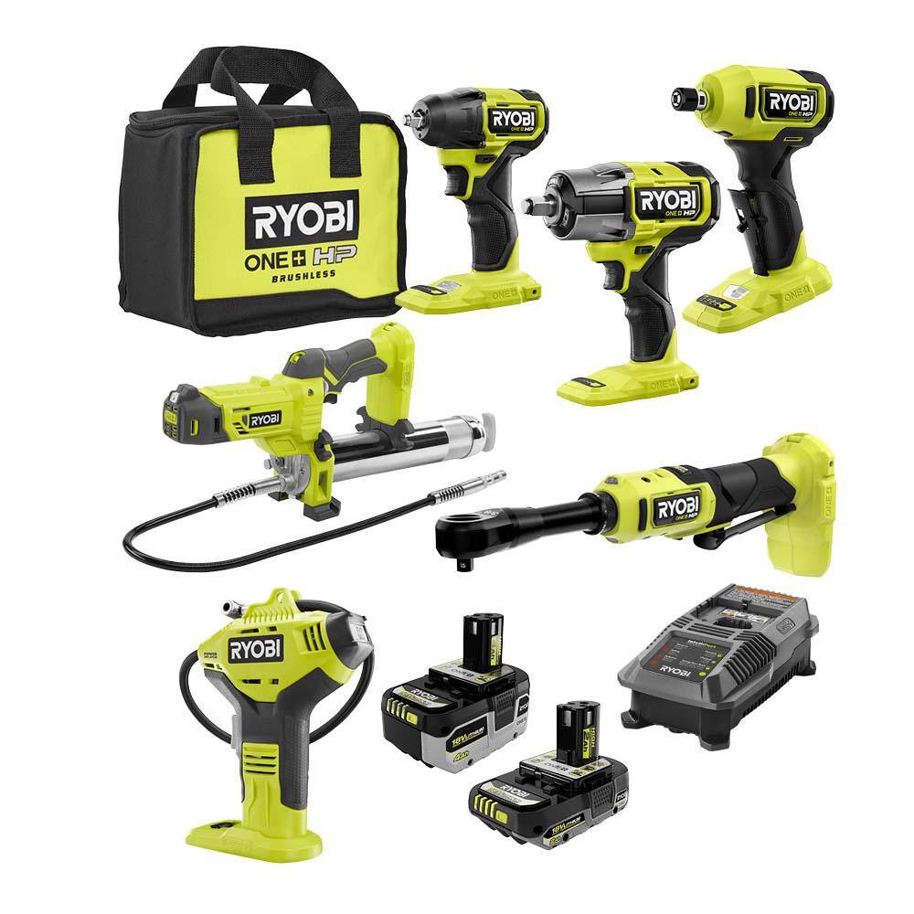 RYOBI PBLCK16K2N ONE+ HP 18V Cordless 6-Tool Ultimate Automotive Starter 4.0 Ah 2.0 Ah Battery Charger