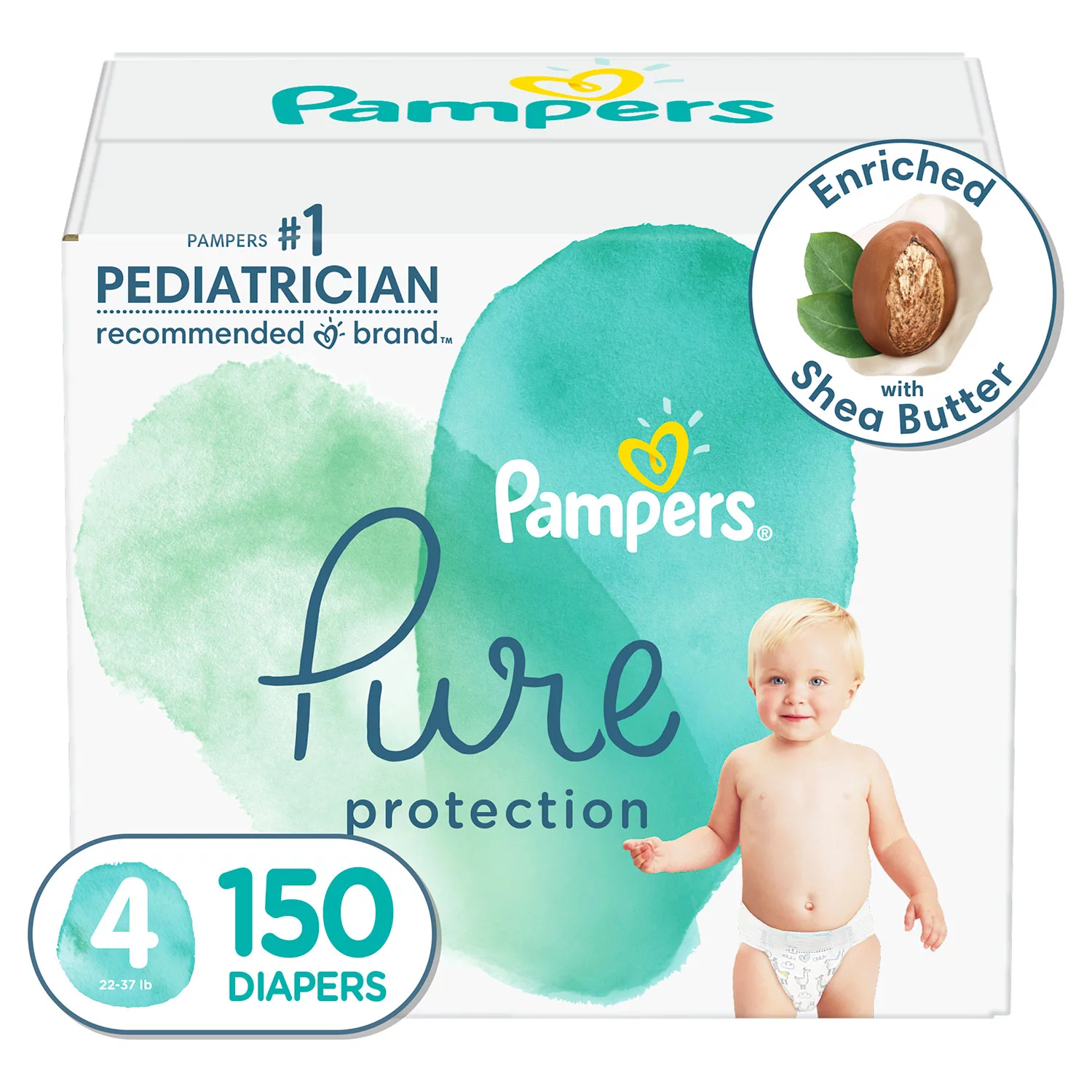 Diapers Size 4. 150 Count - Pampers Pure Protection Hypoallergenic Disposable Baby Diapers for Sensitive Skin. Fragrance Free. (Packaging May Vary)