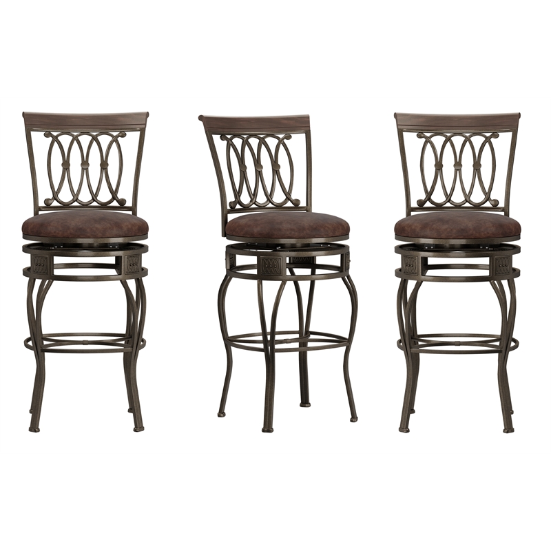 Hillsdale Furniture Montello 32.5″ Metal Upholstered Swivel Bar Height Stool. Old Steel