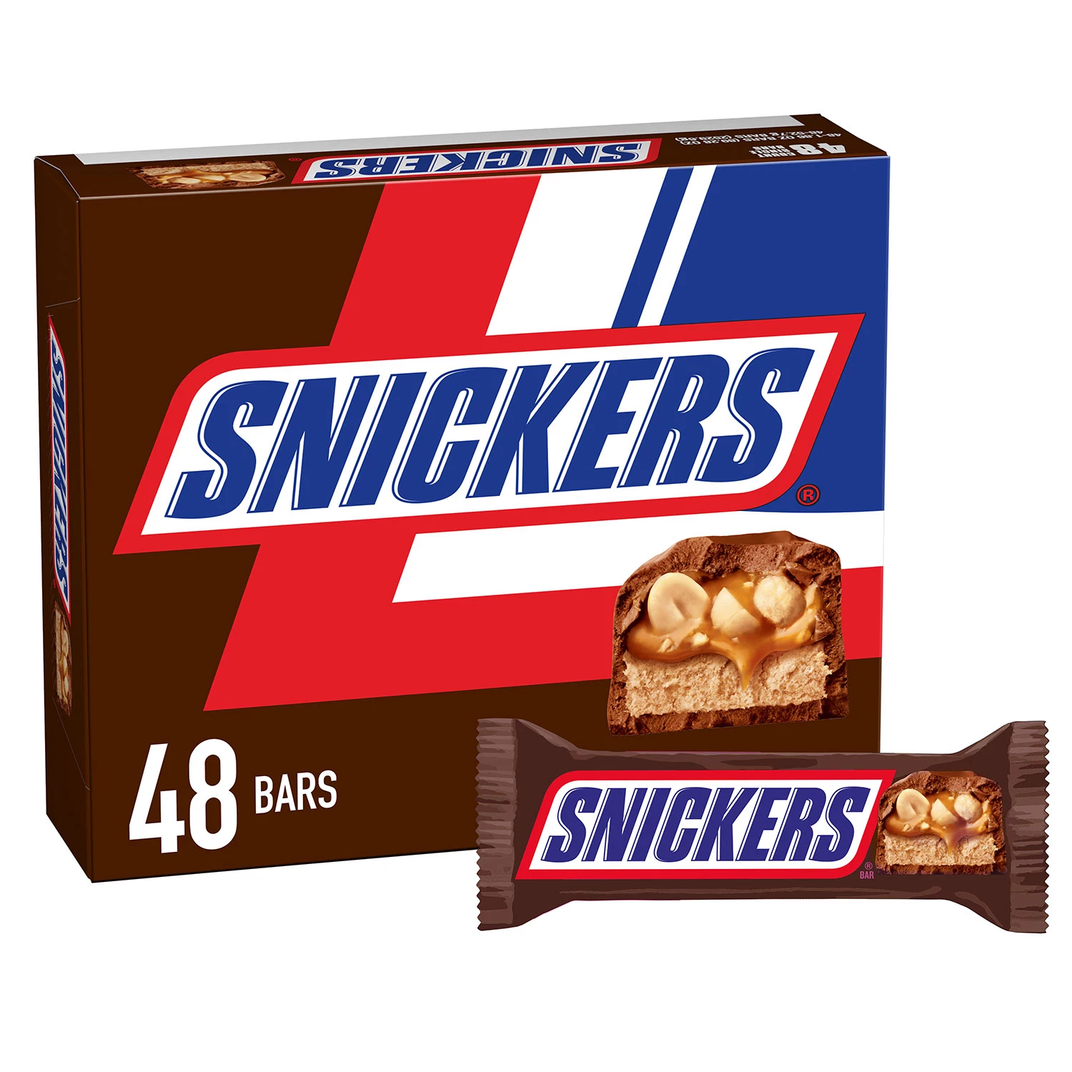 SNICKERS Full Size Bulk Milk Chocolate Candy Bars. 1.86 oz Bar. 48 ct Box