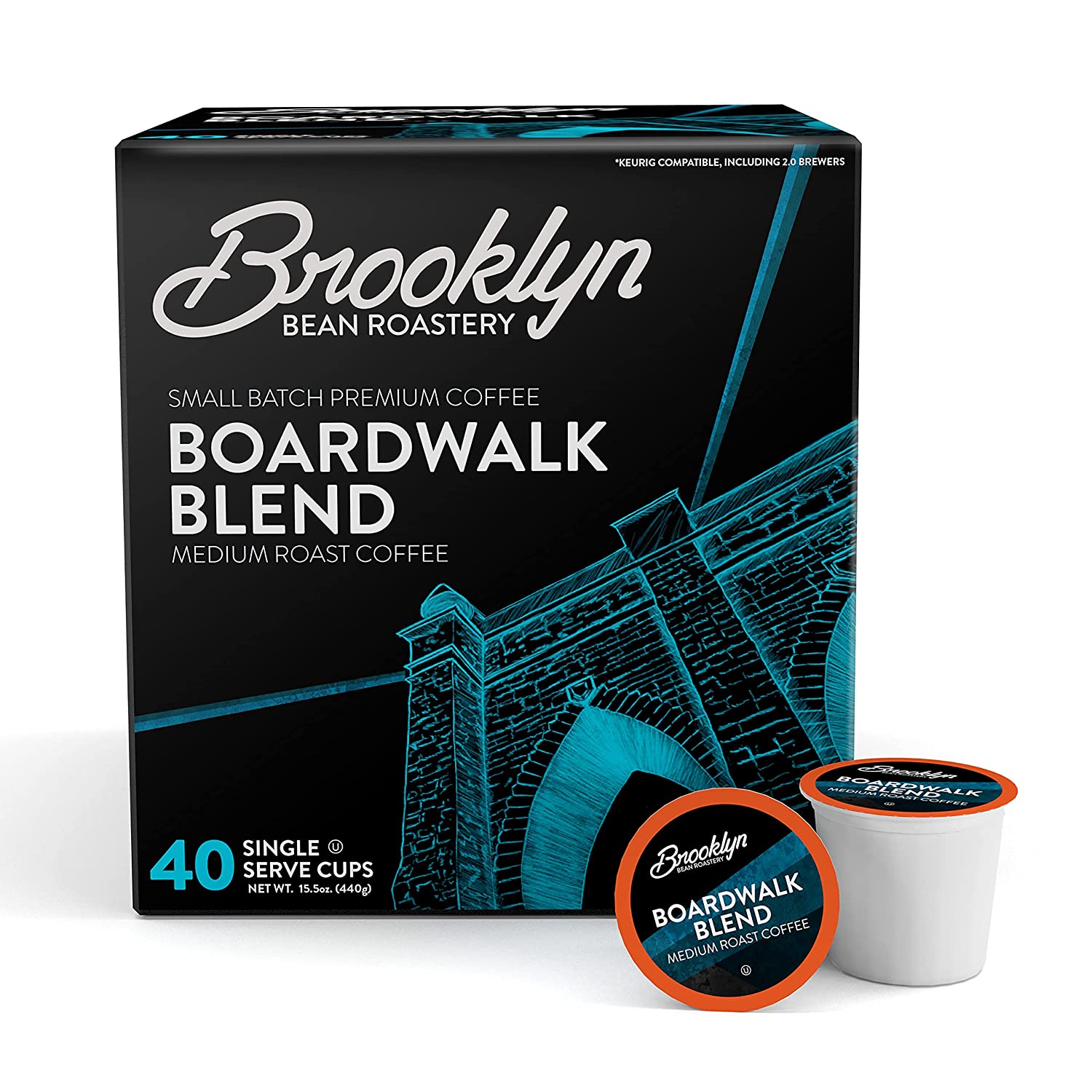 Brooklyn Beans Boardwalk Blend Gourmet Coffee Pods. Compatible with 2.0 Keurig K Cup Brewers. 40 Count