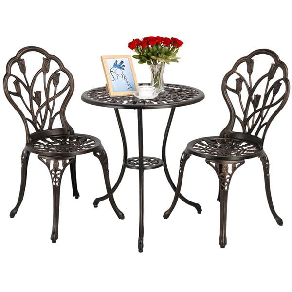Smile Mart Aluminum 3-Piece Bistro Set with Table & Chairs for Outdoors. Bronze