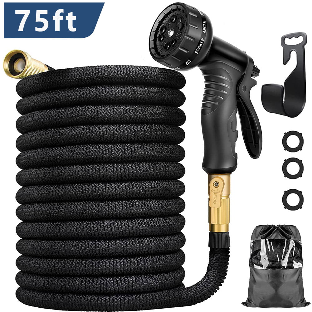 75FT Garden Hose Expandable: Expandable Water Hose with Durable 3-Layers Latex and 10 Function Nozzle. Best Choice for Watering and Washing