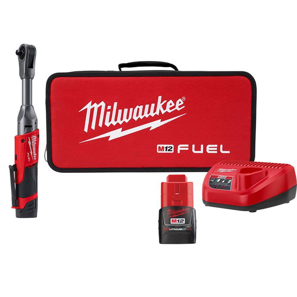Milwaukee 2560-21-48-11-2420 M12 FUEL 12V Lithium-Ion Brushless Cordless 3/8 in. Extended Reach Ratchet Kit with M12 2.0Ah Battery