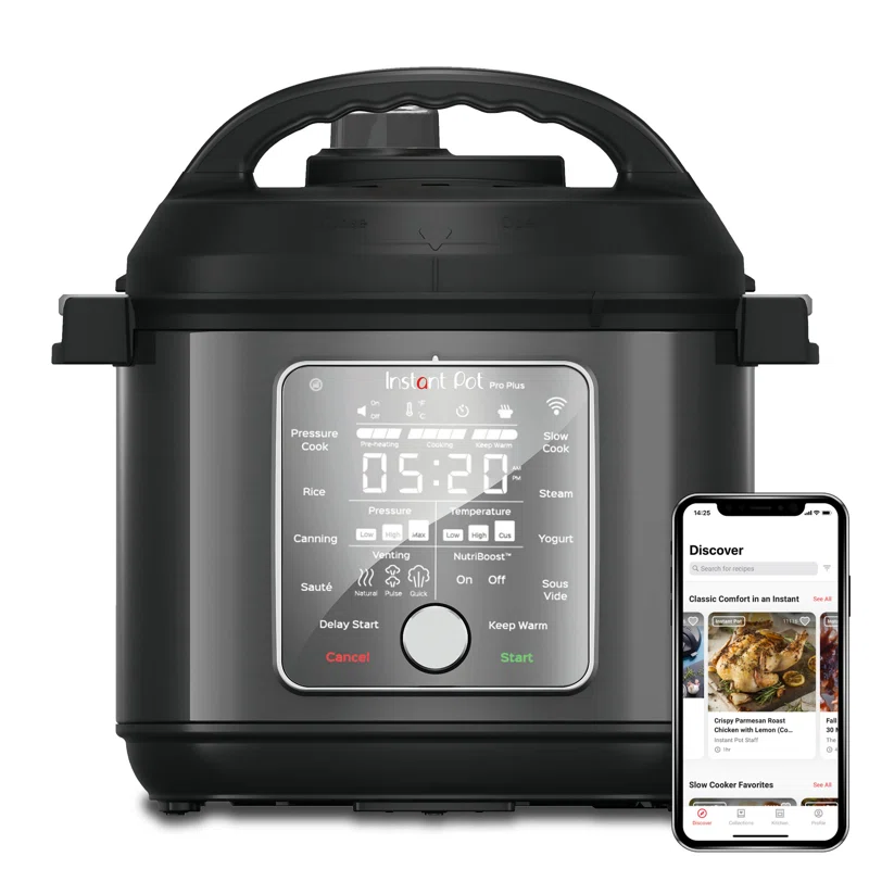 Instant Pot Pro Plus Wi-Fi Smart 10-in-1. Pressure Cooker. Slow Cooker. Rice Cooker. Steamer. Sauté Pan. Yogurt Maker. Warmer. Canning Pot. Sous Vide. Includes App with Over 800 Recipes. 6 Quart