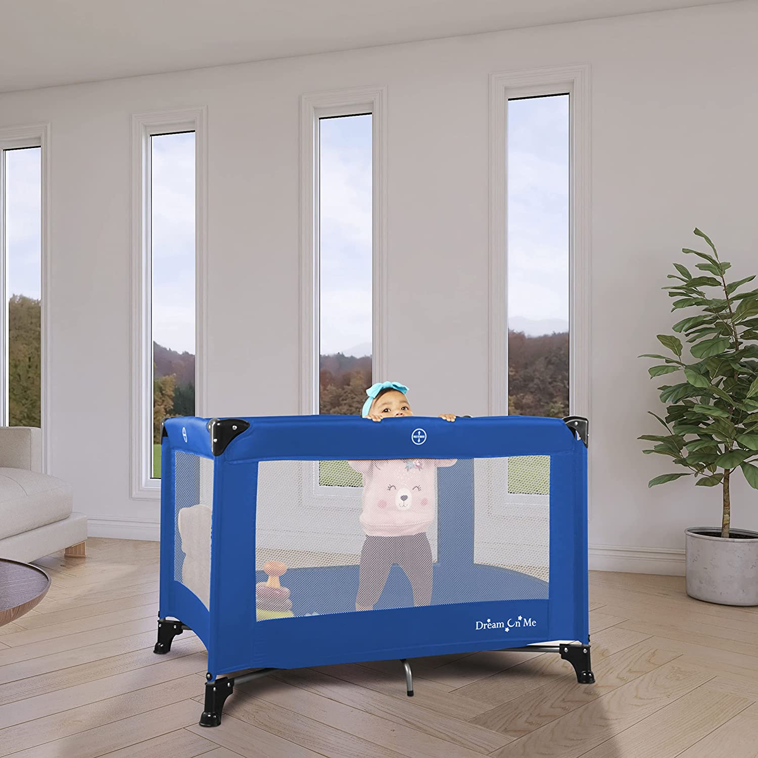 Dream On Me Nest Portable Play Yard With Carry Bag And Shoulder Strap. Royal Blue