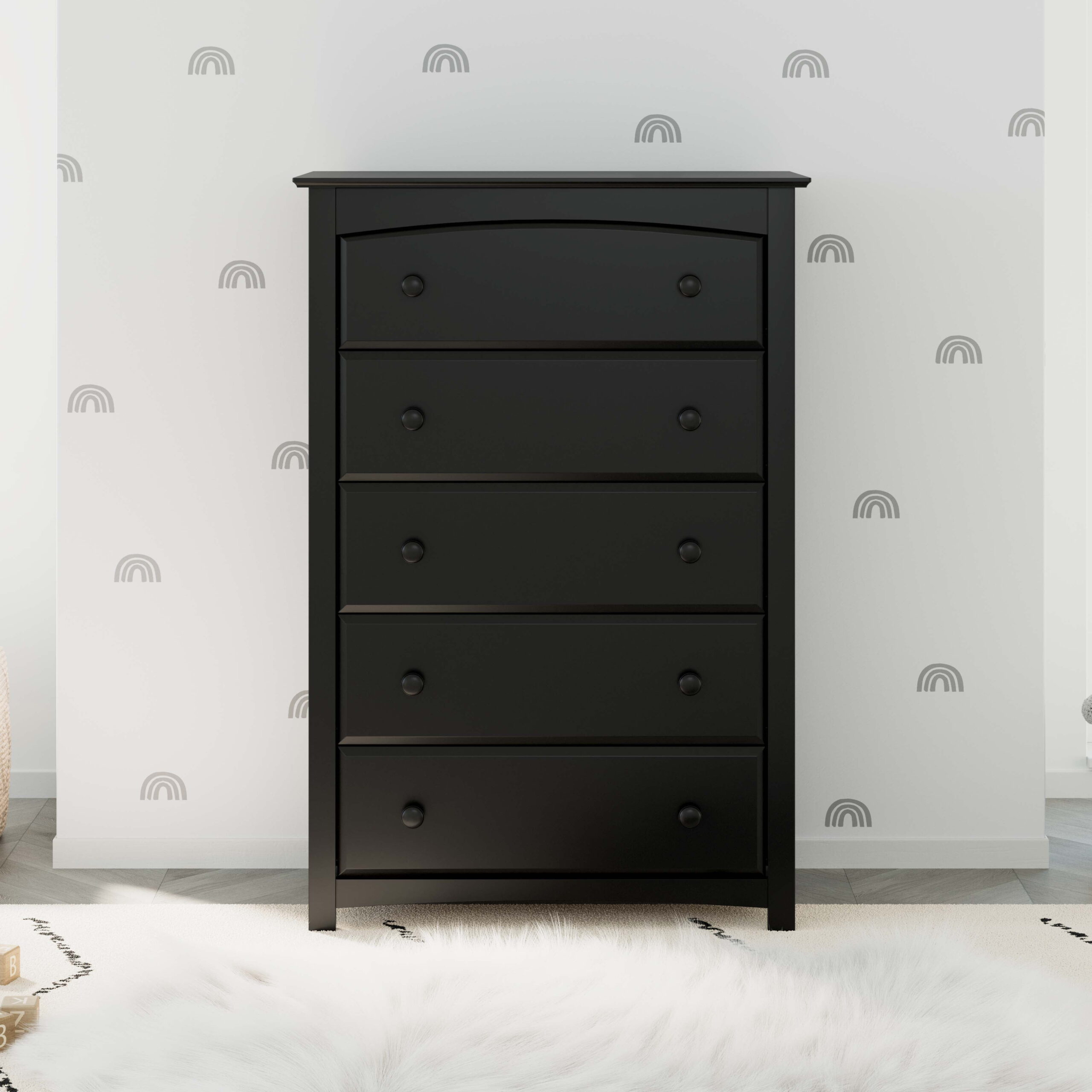 Storkcraft Kenton 5 Drawer Modern Vertical Dresser Black