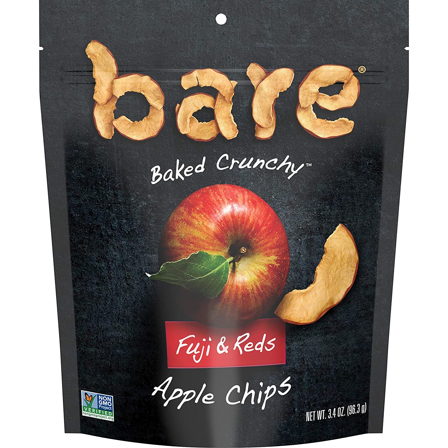 Bare Baked Crunchy Apple Chips. Fuji & Reds. Gluten Free. 3.4 Ounce Bag. 6 Count