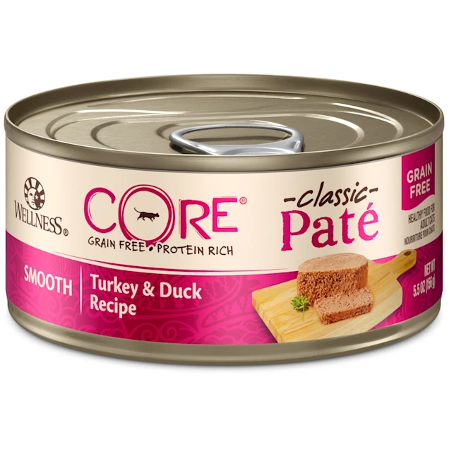 Wellness CORE Natural Grain Free Turkey & Duck Pate Wet Cat Food. 5.5 oz.. Case of 24