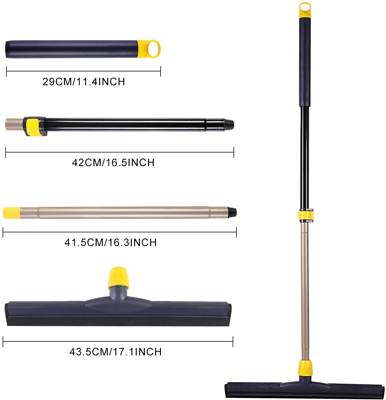 Yocada Floor Squeegee Scrubber 54in Long Adjustable Telescopic Pole Heavy Duty