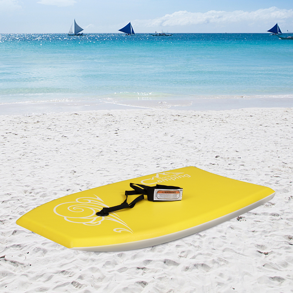 Lightweight Bodyboard. 33in Boogie Boards for Beach. Adjustable Wrist Rope. Bodyboard Perfect Surfing for Kids Adults. Yellow